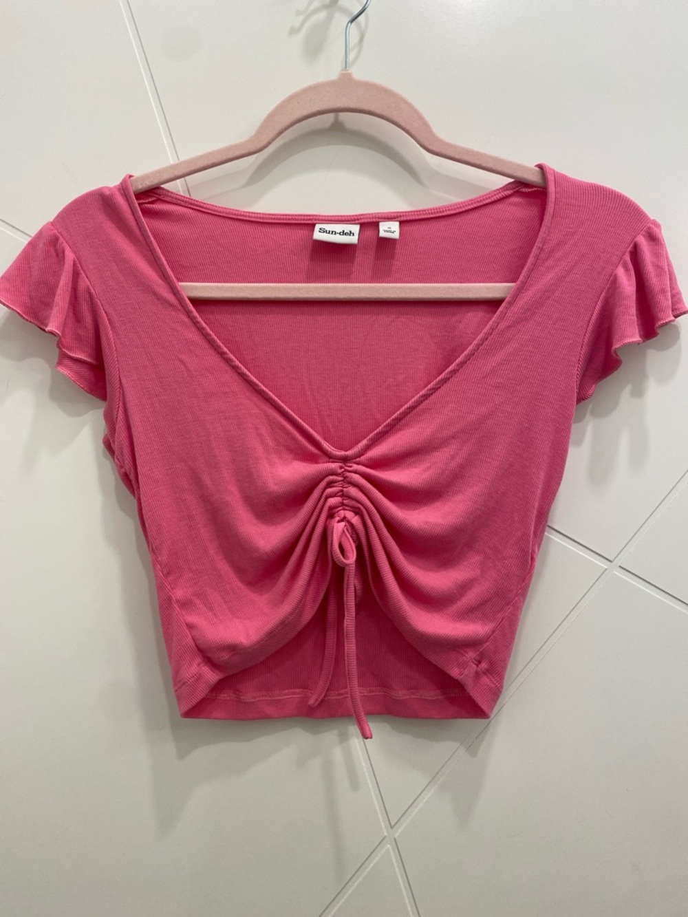 Outfit! Barbiecore Ruched Crop Top and Pink Pleated Tennis Skirt Size 0 Small - Picture 3 of 12